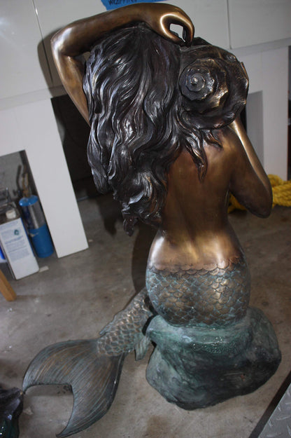Mermaid Fountain Bronze Sculpture Nude Art Figurine Statue 26"x18"x36"H