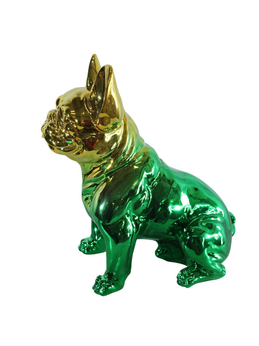 NIFAO Resin Bulldog Statue Green and Gold Finish 16"x9"x16"H