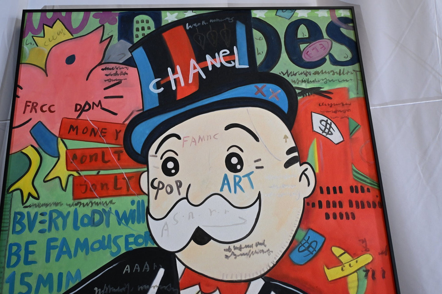 Rich Uncle Pop Art Canvas Painting Framed Street Art 61"x41"