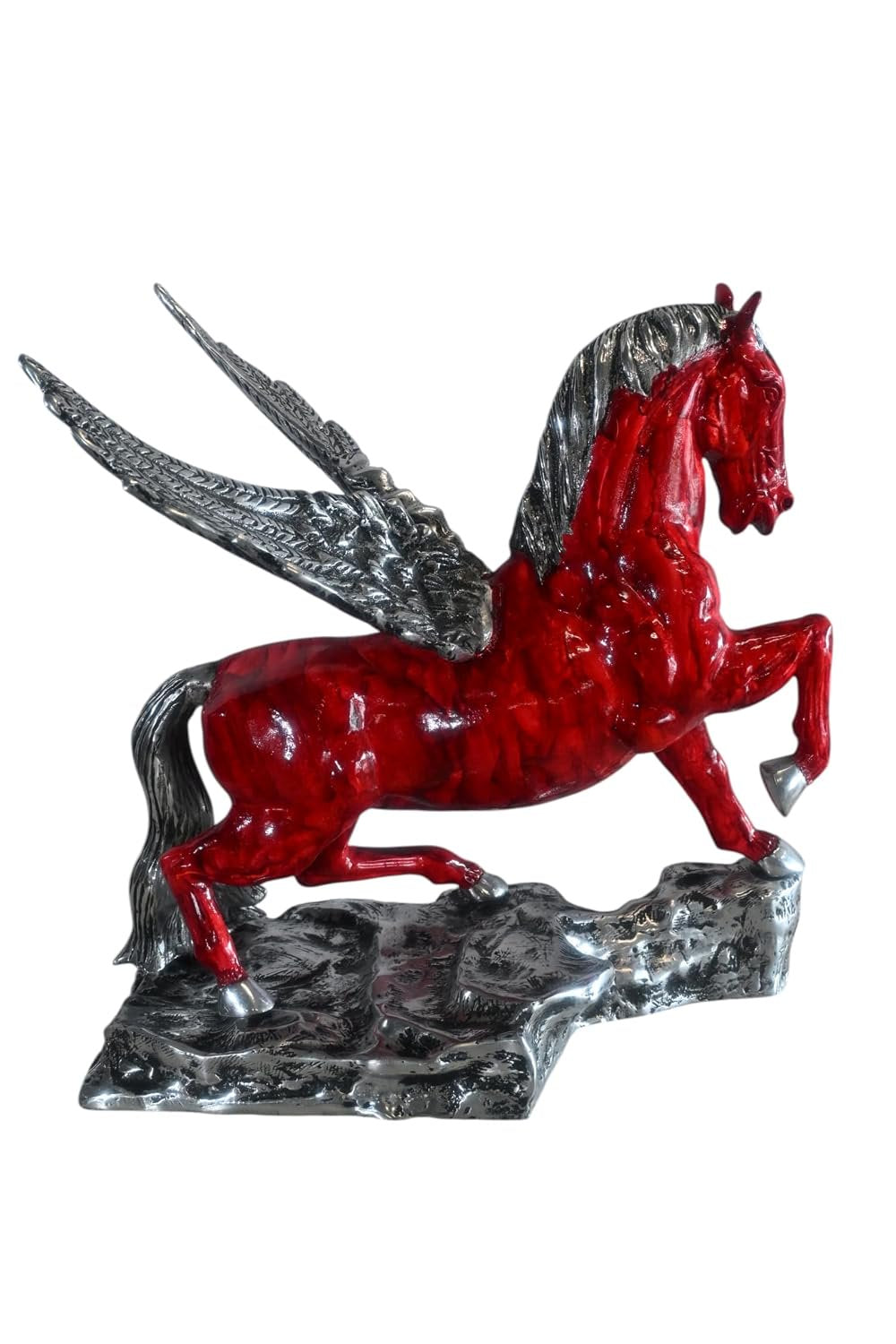Prancing Red Pegasus Winged Horse Sculpture Aluminum Art 17"x15"x19"H