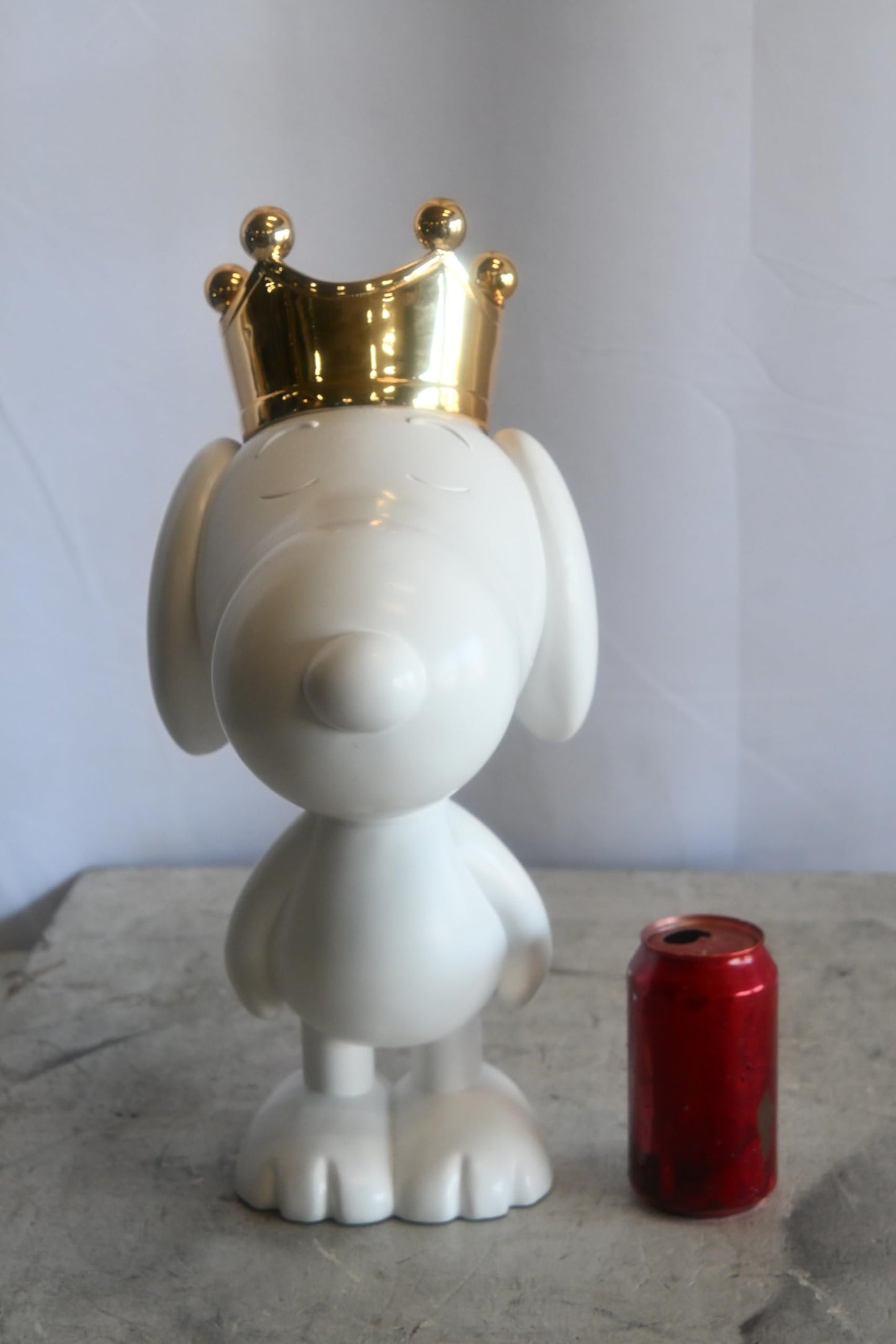 White Resin Snoopy Inspired Dog Figurine with Gold Crown 12"x8"x18"H