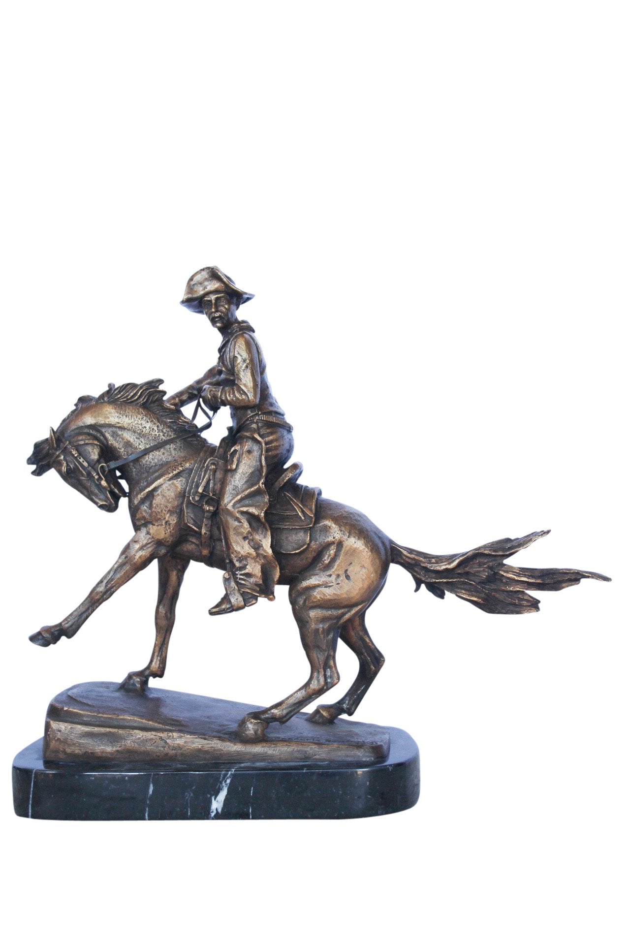 Remington replica Cowboy bronze statue -  Size: 5"L x 15"W x 13"H.