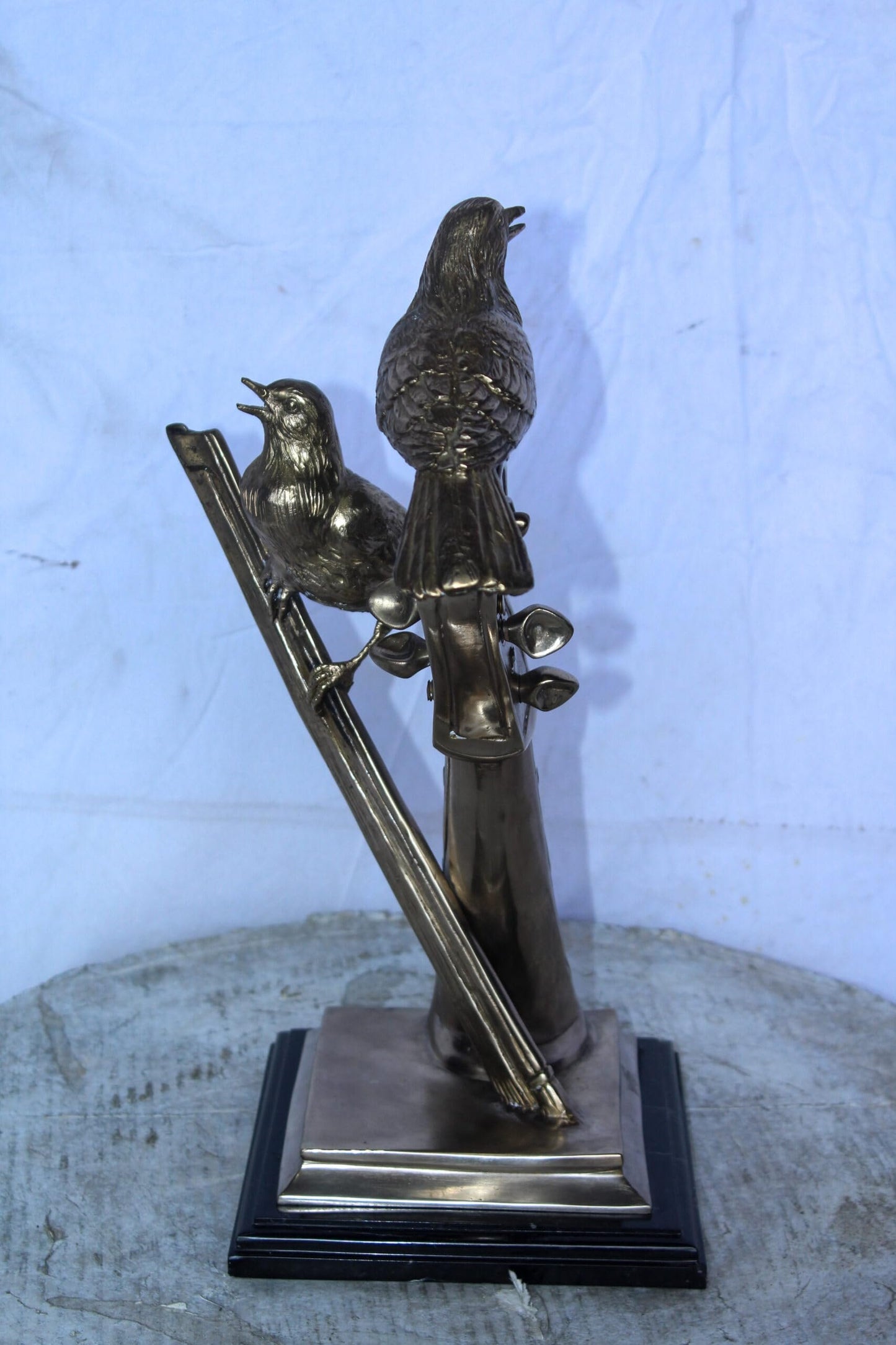 Creative Art, Violin and Two Birds, Bronze Statue in Silver Finish 12 x 8 x 19"H