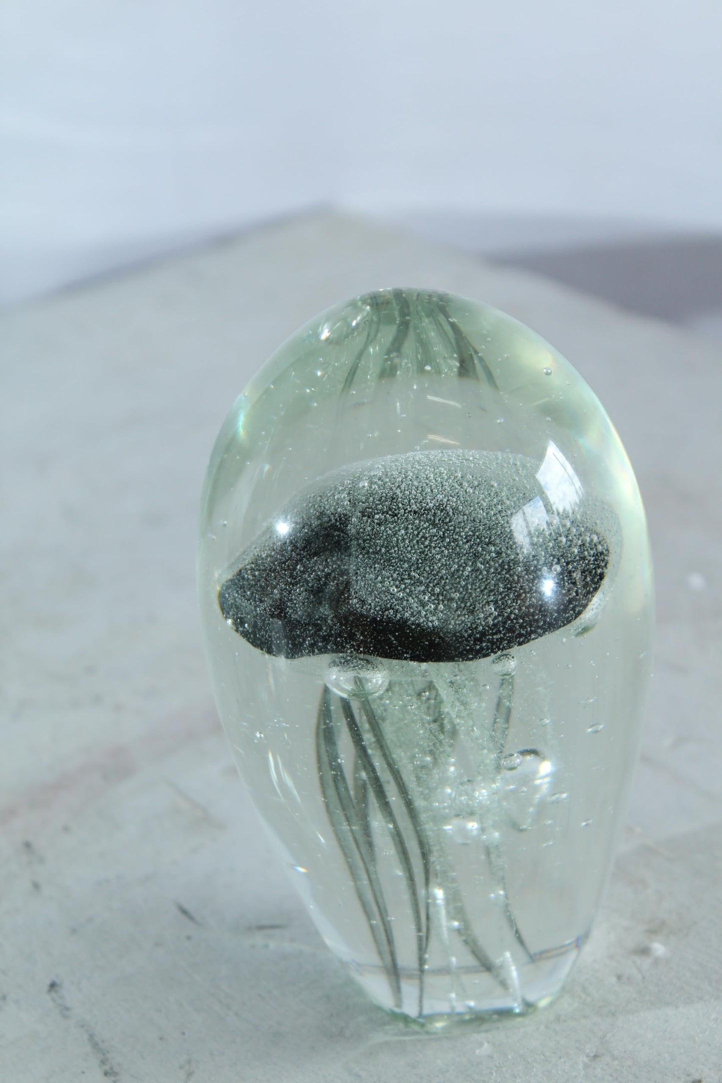NIFAO Glass Jellyfish Paperweight Clear Black Ocean Art Decor 4" x 4" x 7"H