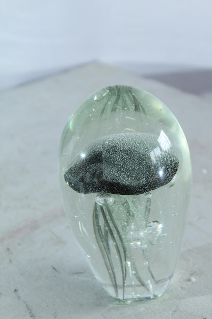 NIFAO Glass Jellyfish Paperweight Clear Black Ocean Art Decor 4" x 4" x 7"H