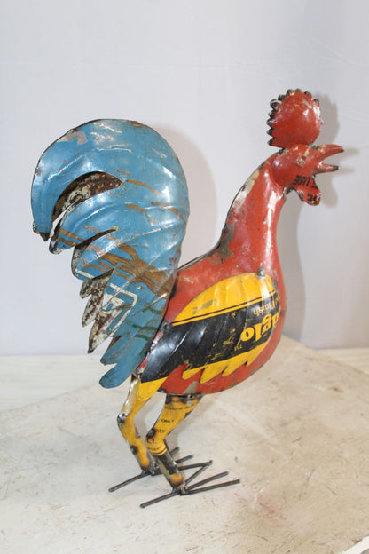 Colorful Thin Metal Rooster, Cockerel Statue 16" x 6" x 19"H