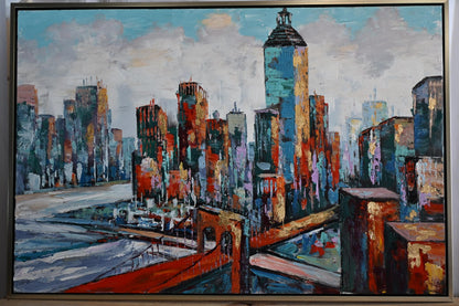 Vivid New York City Canvas Painting Framed Abstract Art 41"x61"