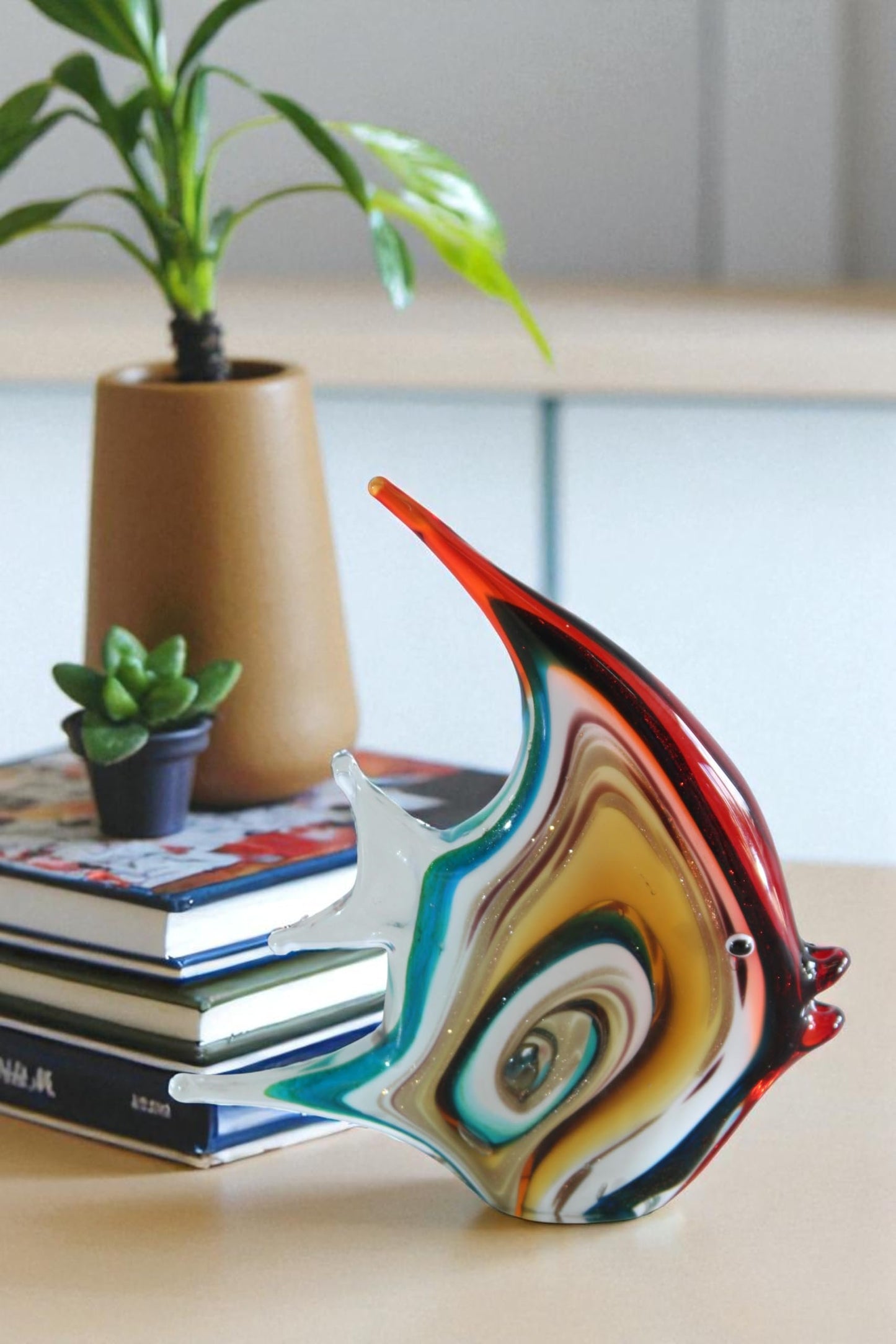 NIFAO Glass Angelfish Sculpture Coastal Art Decor 8" x 2" x 9"H