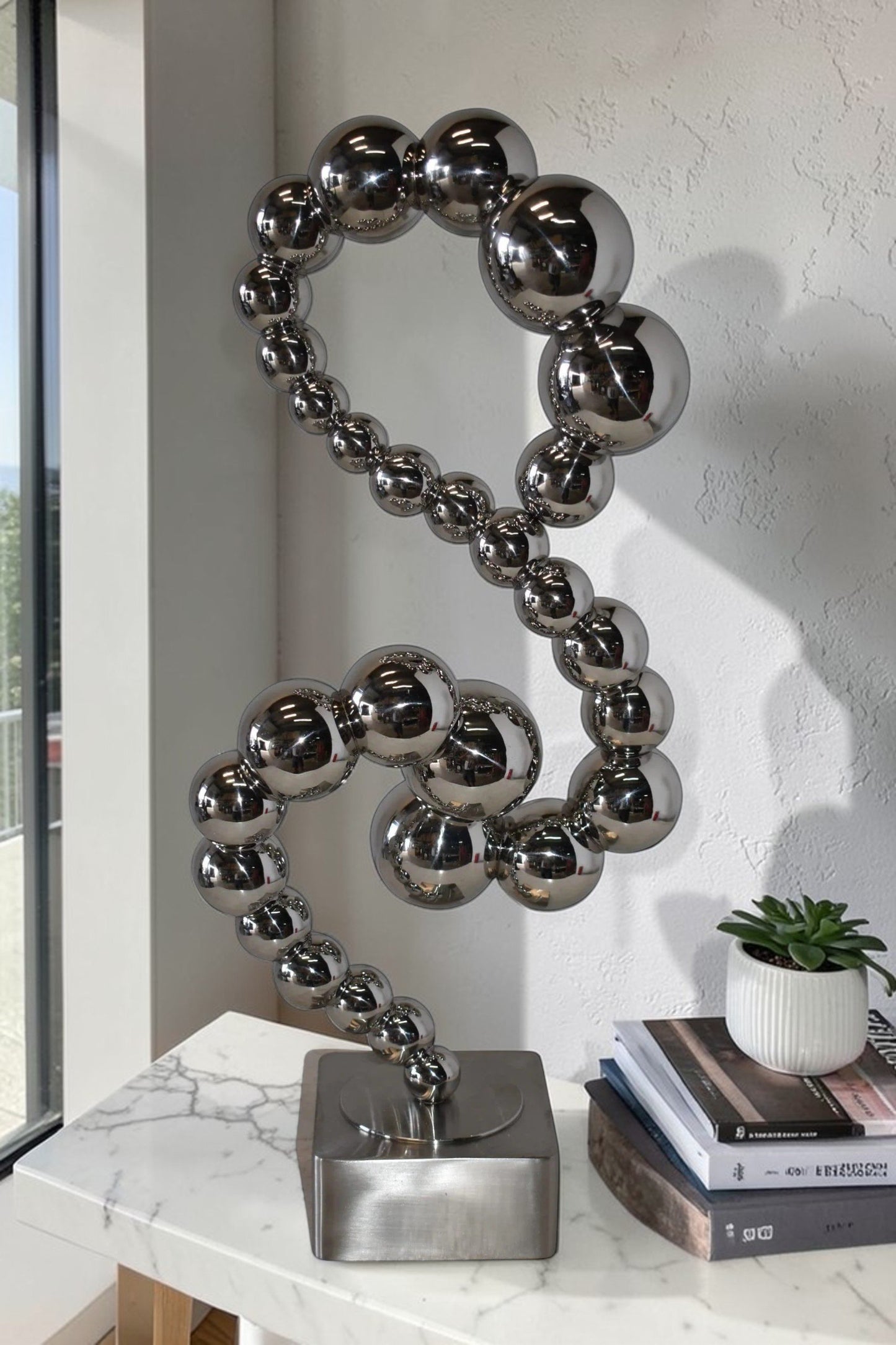 Modern Art Abstract Made of Shiny Metal Chrome Balls Size: 10" x 7" x 24"H