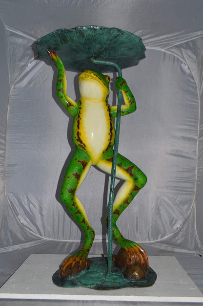 Frog with Umbrella Colored Fountain Bronze Statue -  Size: 22"L x 22"W x 43"H.