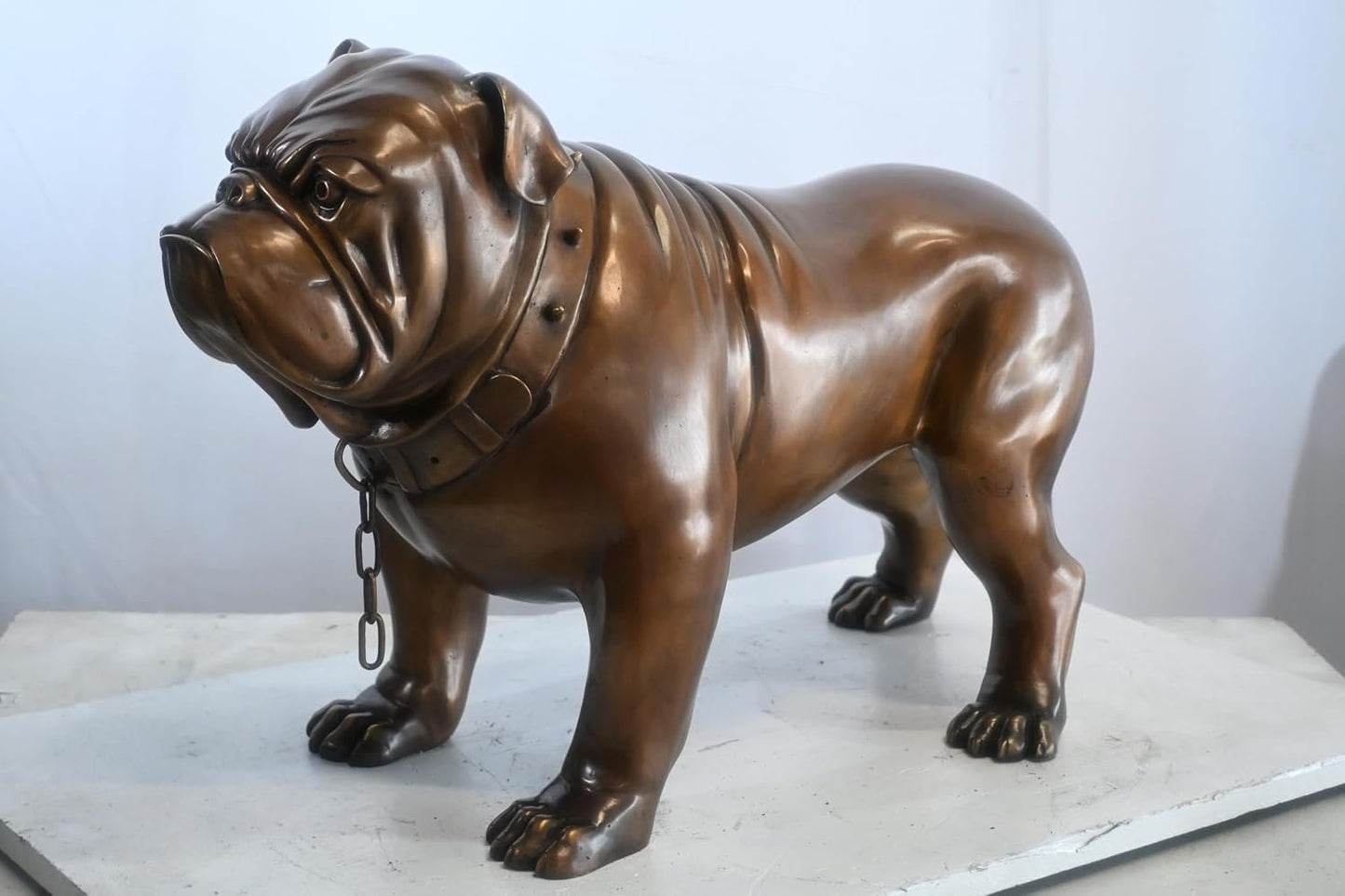 Bronze English Bulldog Statue Studded Collar Mascot Decor 29"x13"x17"H