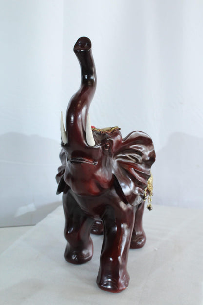 Nifao Resin Elephant Statue with Gold Saddle and Raised Trunk - Regal Lucky Elephant Home Decor - 19" x 10" x 22"H