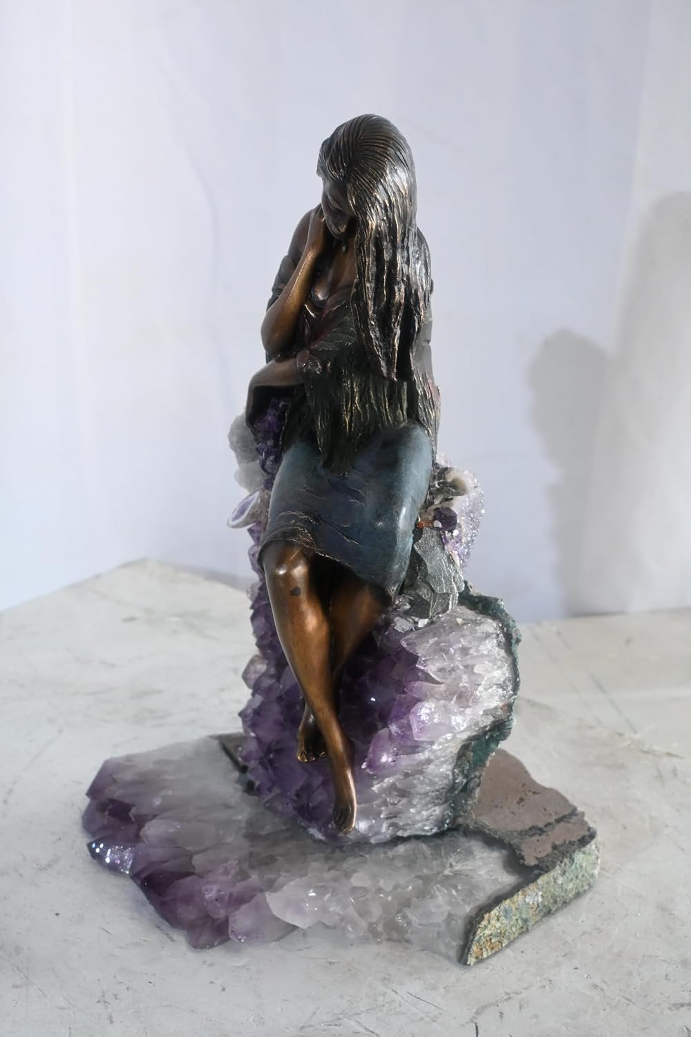 Manel Vidal Evenfall Bronze Maiden on Amethyst Ebano Art 12"x10"x17"H