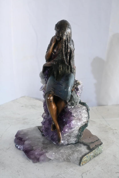 Manel Vidal Evenfall Bronze Maiden on Amethyst Ebano Art 12"x10"x17"H