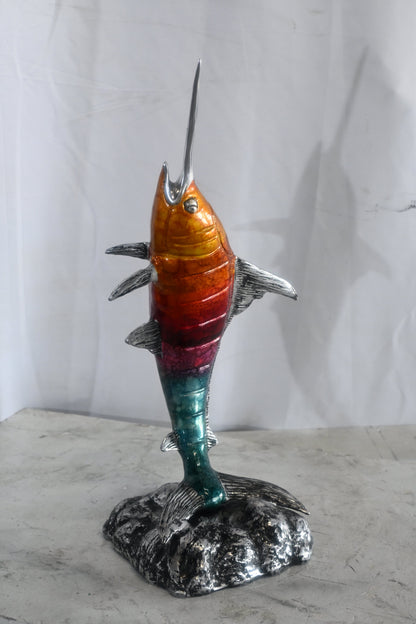 Leaping Swordfish Statue on Wave Base Aluminum Sea Decor 8"x10"x20"H