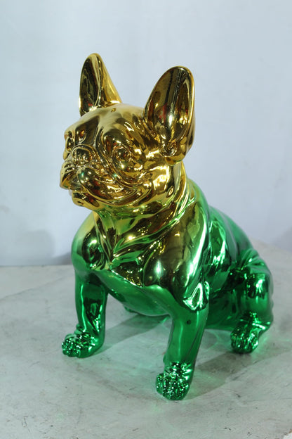 NIFAO Resin Bulldog Statue Green and Gold Finish 16"x9"x16"H
