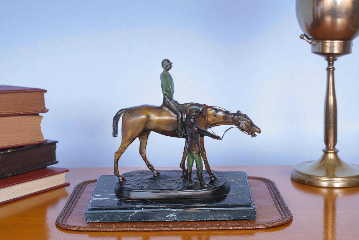 Horse and Jockey Bronze Statue, A J. Willis Good Replica 14" x 6" x 13"H