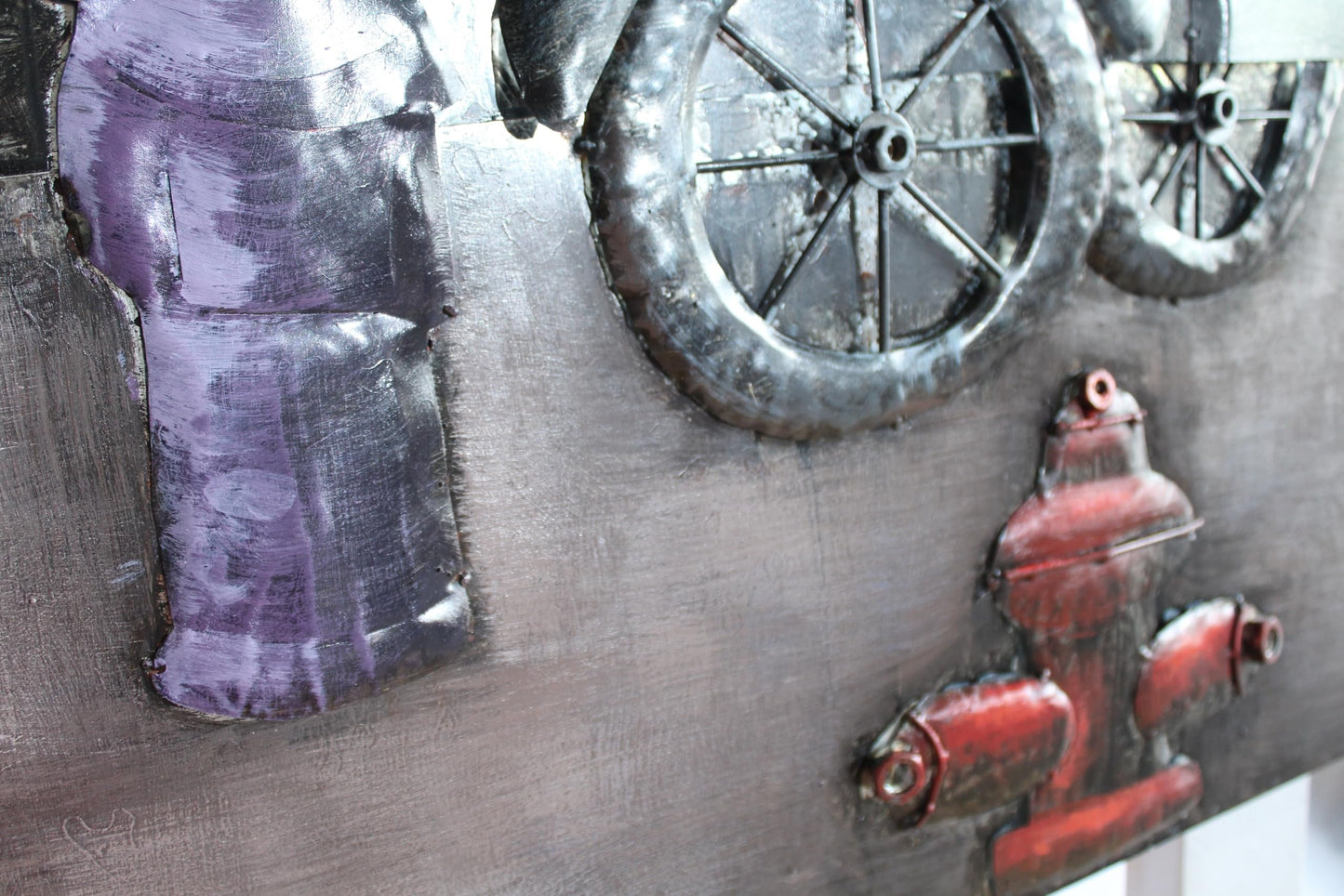 NIFAO Handmade Metal Wall Art Vintage Street Scene Raised Design 79" x 39" x 1"H