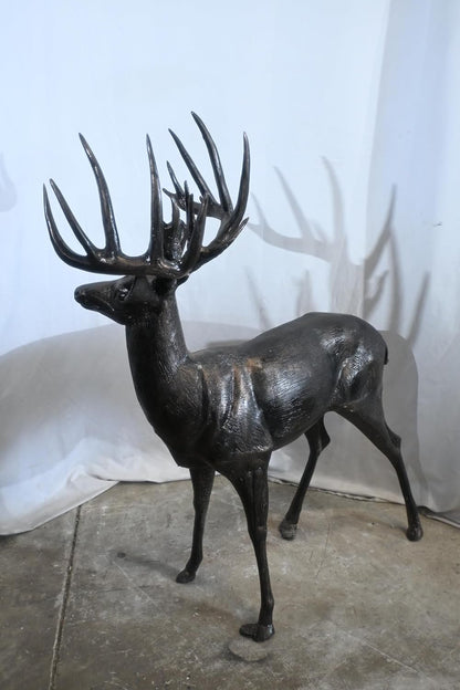 Aluminum Standing Buck Deer Statue Large Antlers 49"x29"x59"H