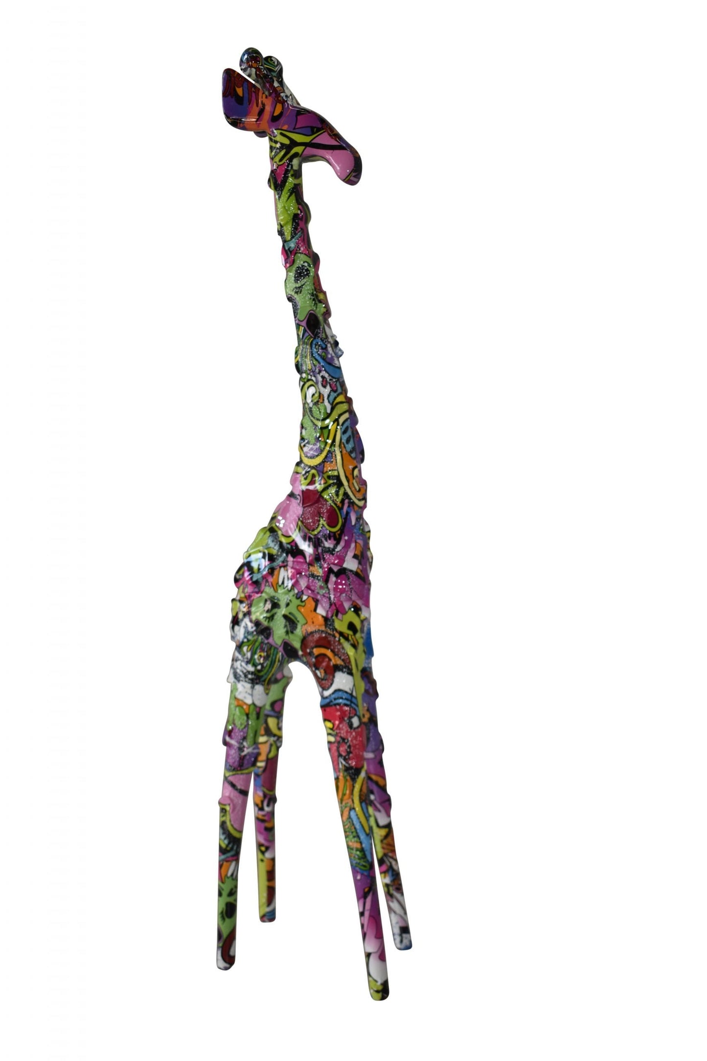 Modern Graffiti Giraffe Statue Made of Resin Size: 4" x 6" x 30"H