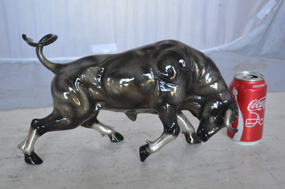 Charging Bull Bronze Statue -  Size: 15"L x 5"W x 8"H.