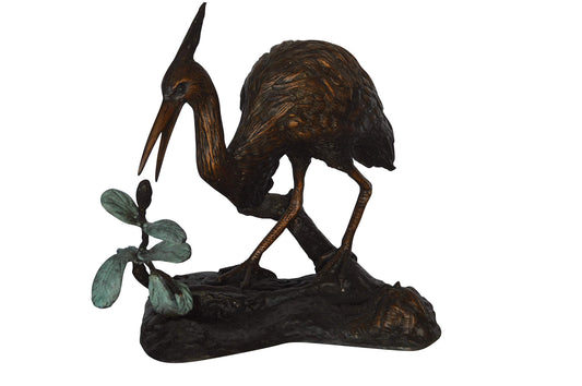 Crane on a Tree Bronze Statue -  Size: 24"L x 20"W x 21"H.
