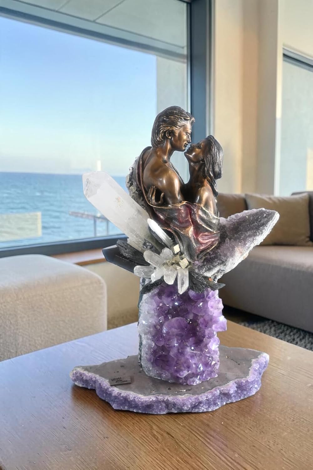 Manel Vidal The Kiss Bronze Couple Quartz Amethyst Ebano 11"x11"x18"H