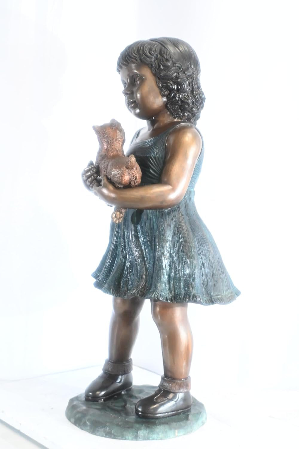 Bronze Girl Statue Holding a Puppy Dog Garden Home Decor 17"x16"x36"H