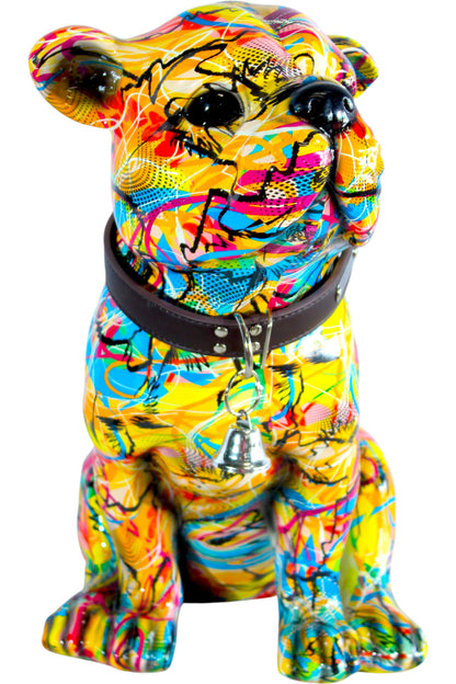 Vibrant Bulldog Resin Statue Pop Art Style Dog Decor Sculpture 18" x 11" x 19"H