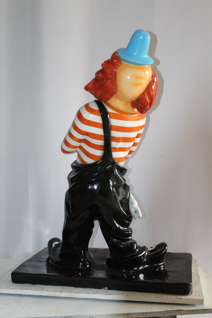 Colorful Fiberglass Clown Fiberglass Statue, Striped Shirt 27" x 17" x 39"H