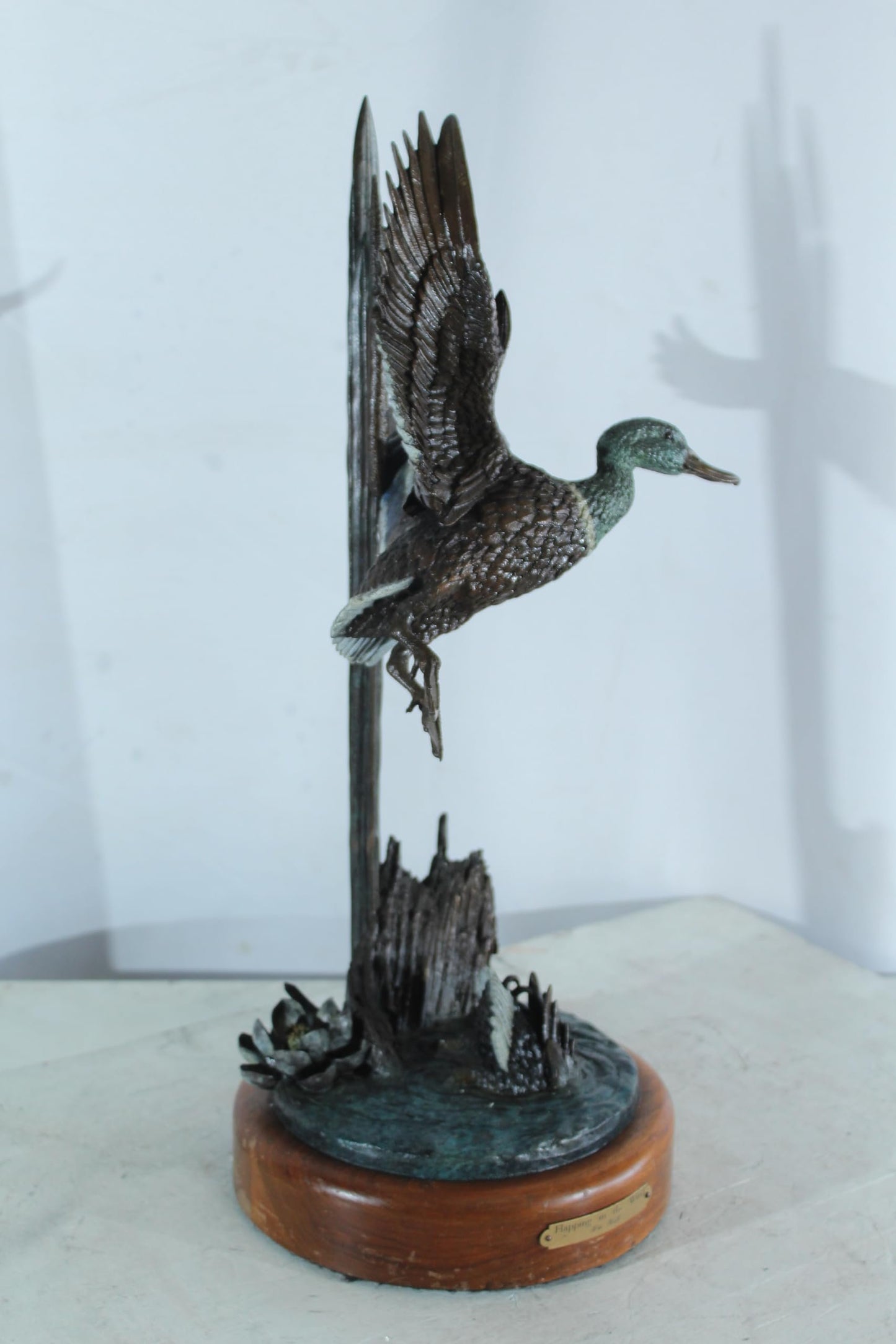 NIFAO Bronze Duck Flapping in The Wind by William Hald on Wood Base 16"x12"x31"H