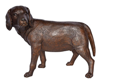 Beagle Dog Standing Made of Bronze, Statue - Size: 27"L x 14"W x 21"H.
