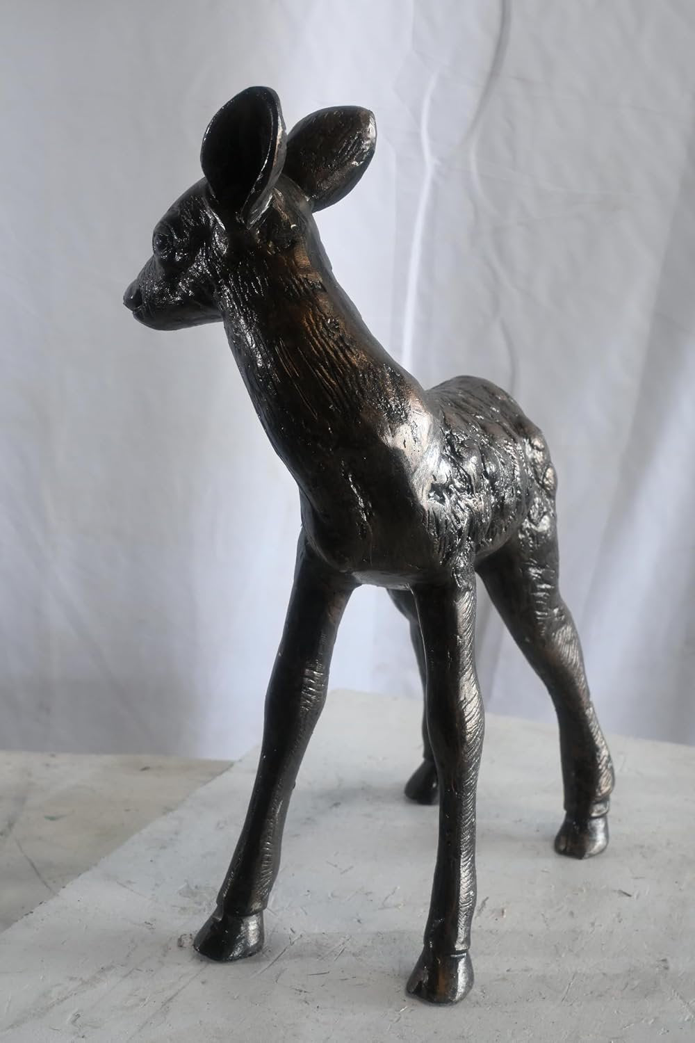 Curious Standing Fawn Sculpture in Aluminum Garden Decor 17"x10"x23"H