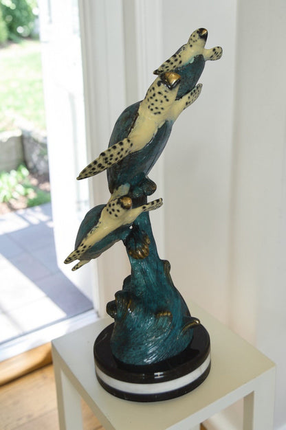 Three Turtles Overreach Each Other Bronze Statue -  Size: 15"L x 9"W x 24"H.