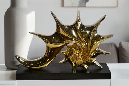 Gold Sea Urchin Resin Statue on Black Base 12" x 3" x 10"H