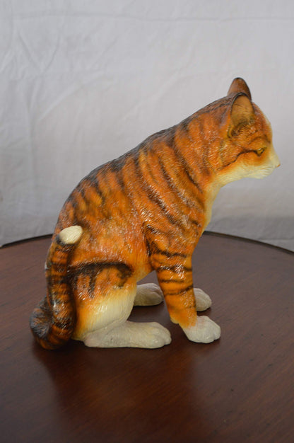 Colored Cat Sitting Bronze Statue -  Size: 6"L x 11"W x 11"H.