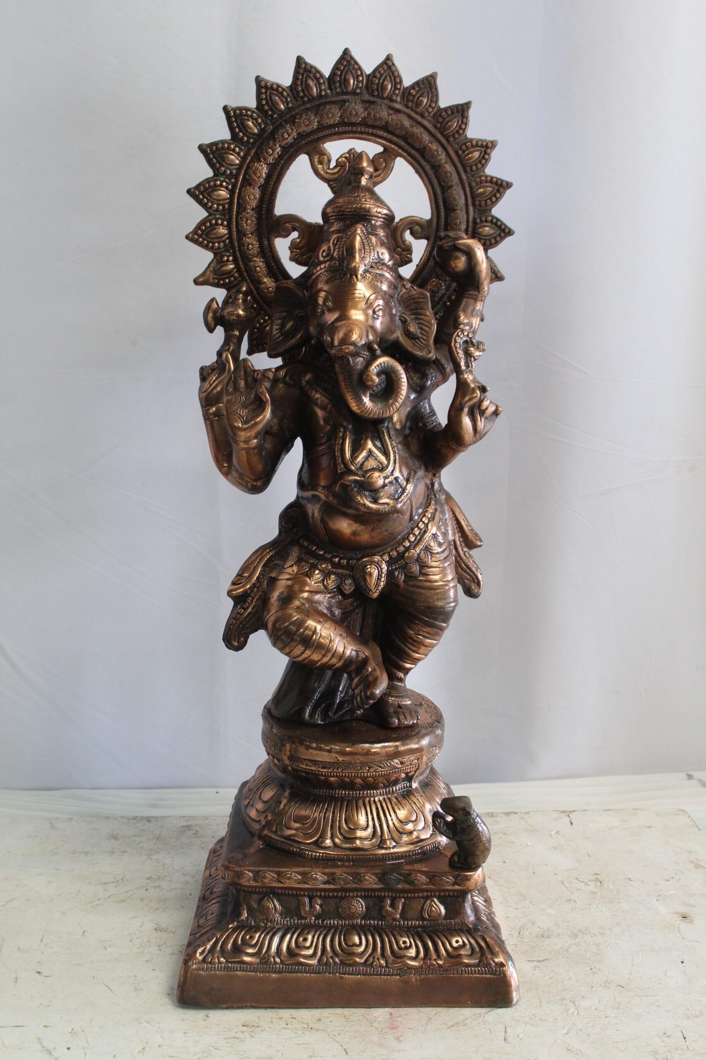 Bronze Finish Dancing Ganesh Statue, Metal Crafted Divine Charm 10" x 12" x 32"H