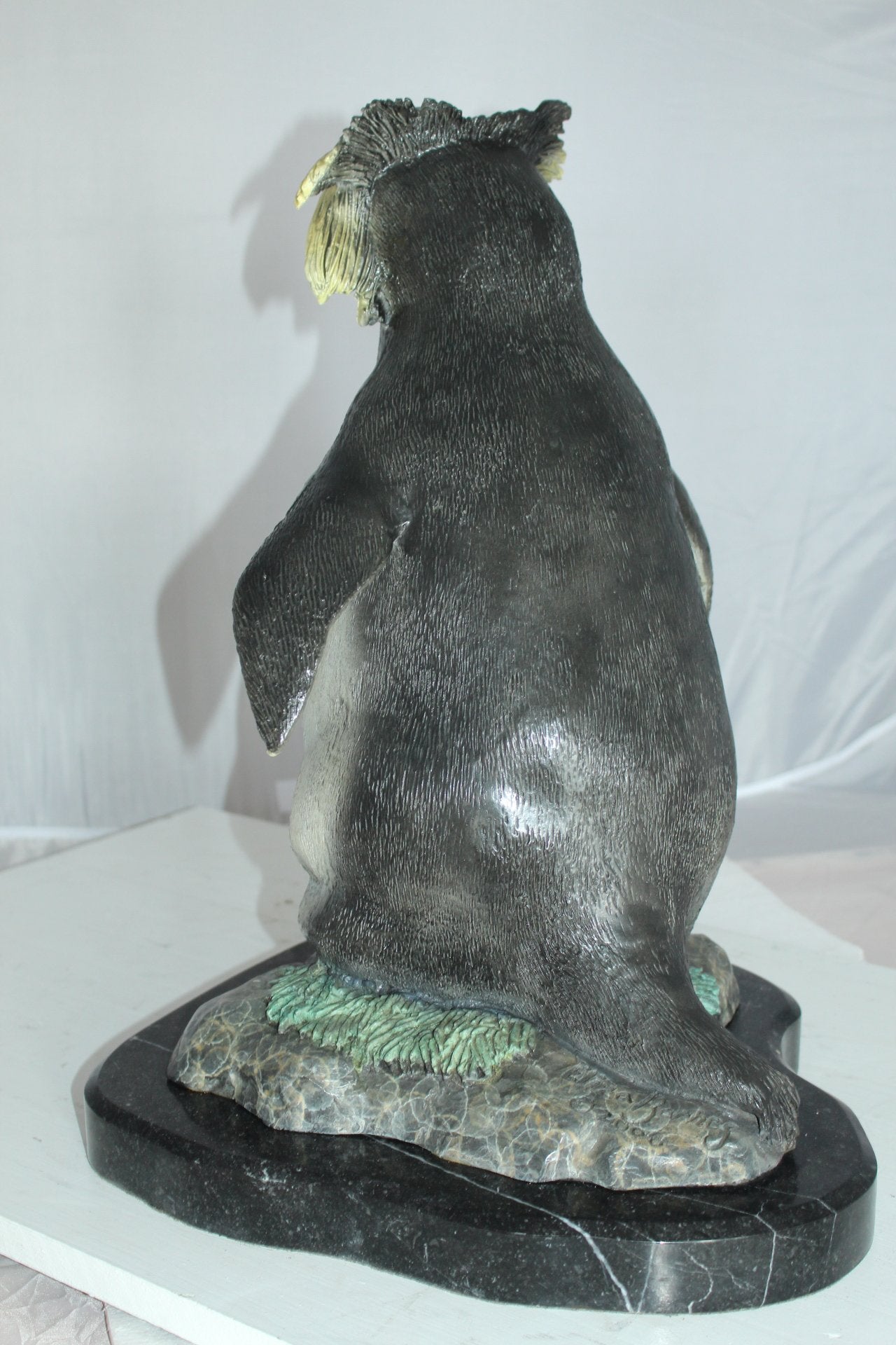 Rockhopper Penguin Bronze Statue 20 Inch on Marble Base 16"x15"x20"H