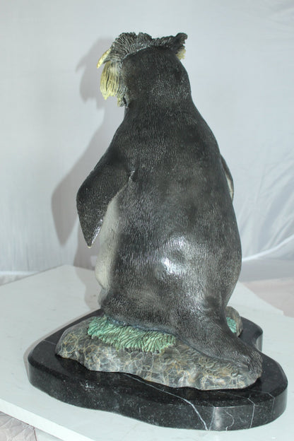 Rockhopper Penguin Bronze Statue 20 Inch on Marble Base 16"x15"x20"H