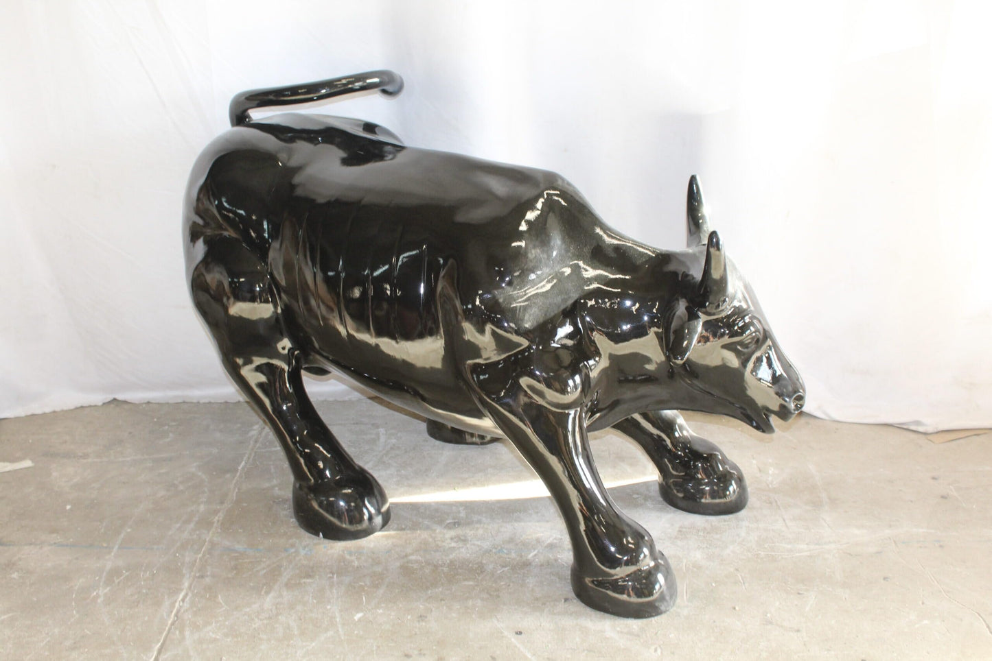 Iconic Giant Fiberglass Black Color Wall Street Bull 57" x 28" x 33"H