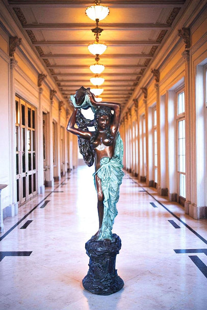 Half-naked woman holding a basket bronze statue Art Nude -  Size: "L x "W x "H.