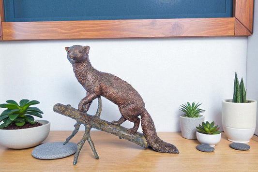 Bronze Statue of a Mongoose Climbing a Tree Branch 24" x 12" x 20"H