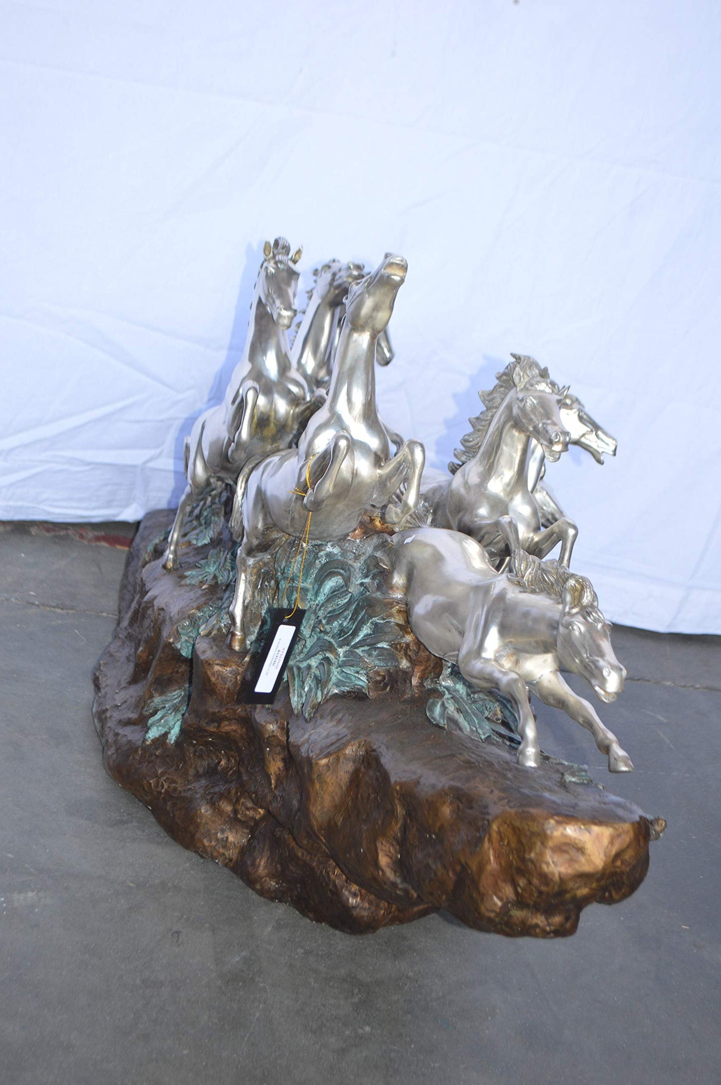 Eight Horses Running Bronze Statue Silver Finish -  Size: 59"L x 20"W x 28"H.