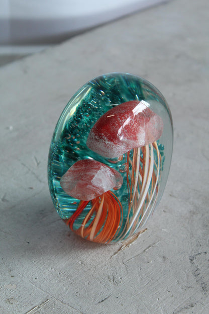 NIFAO Glass Jellyfish Paperweight Glows in Dark Ocean Art 4" x 3" x 4"H