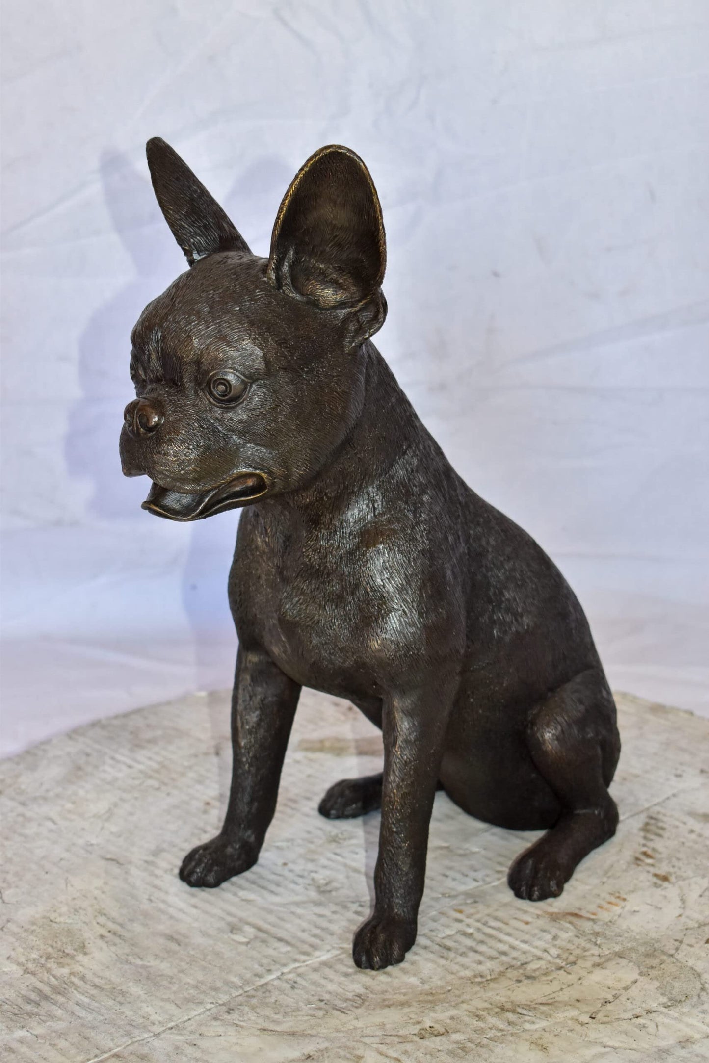 Boston Terrier Dog Happily Sitting Bronze Statue Size: 7" x 13" x 17"H