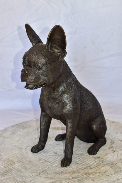 Boston Terrier Dog Happily Sitting Bronze Statue Size: 7" x 13" x 17"H