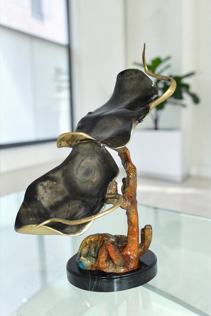 Two Manta Ray Raging Bronze Statue -  Size: 17"L x 12"W x 22"H.