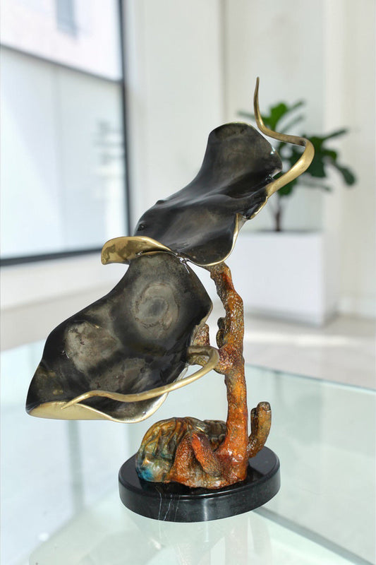 Two Manta Ray Raging Bronze Statue -  Size: 17"L x 12"W x 22"H.
