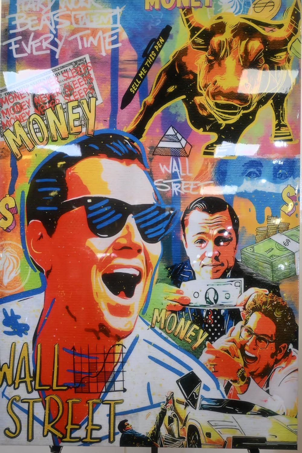 Wall Street Wolf Pop Art Money Resin Canvas 40"x60"