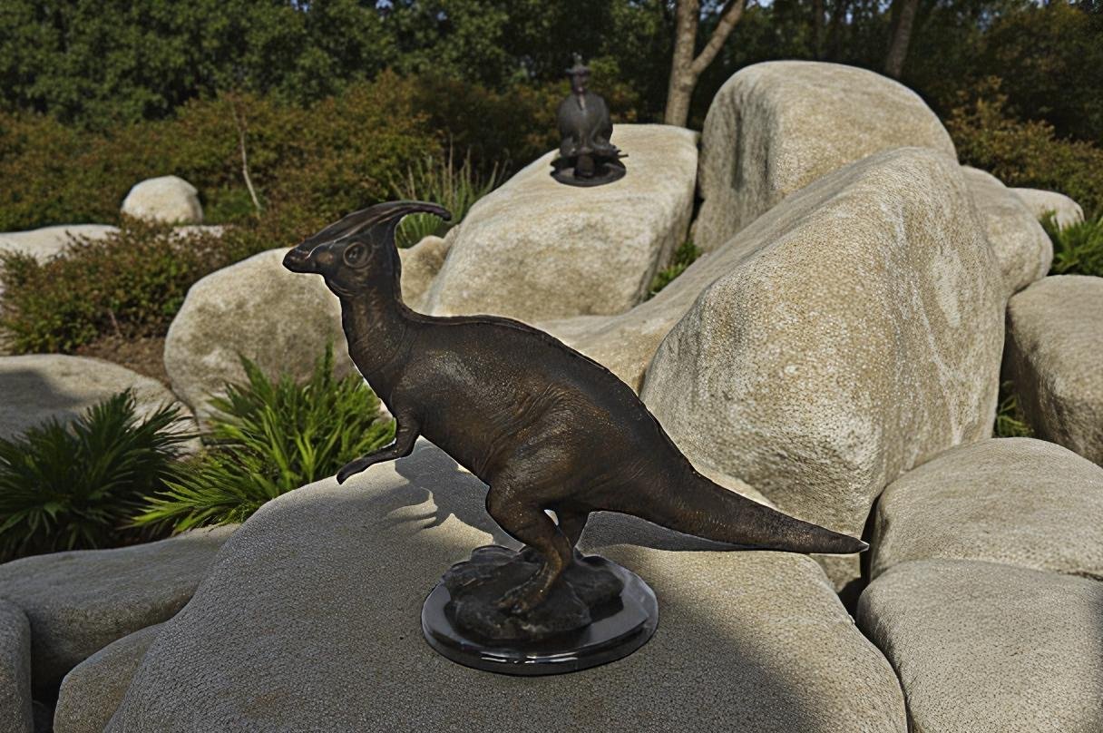 Parasaur Dinosaur Bronze Statue -  Size: 11"L x 23"W x 18"H.
